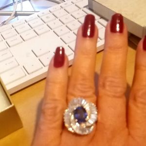 925sterling silver solid size 10 baguette diamonique, tanzanite 7.9 carat